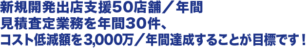 見積査定業務を年間30件、コスト低減額を4000万達成することが目標です！